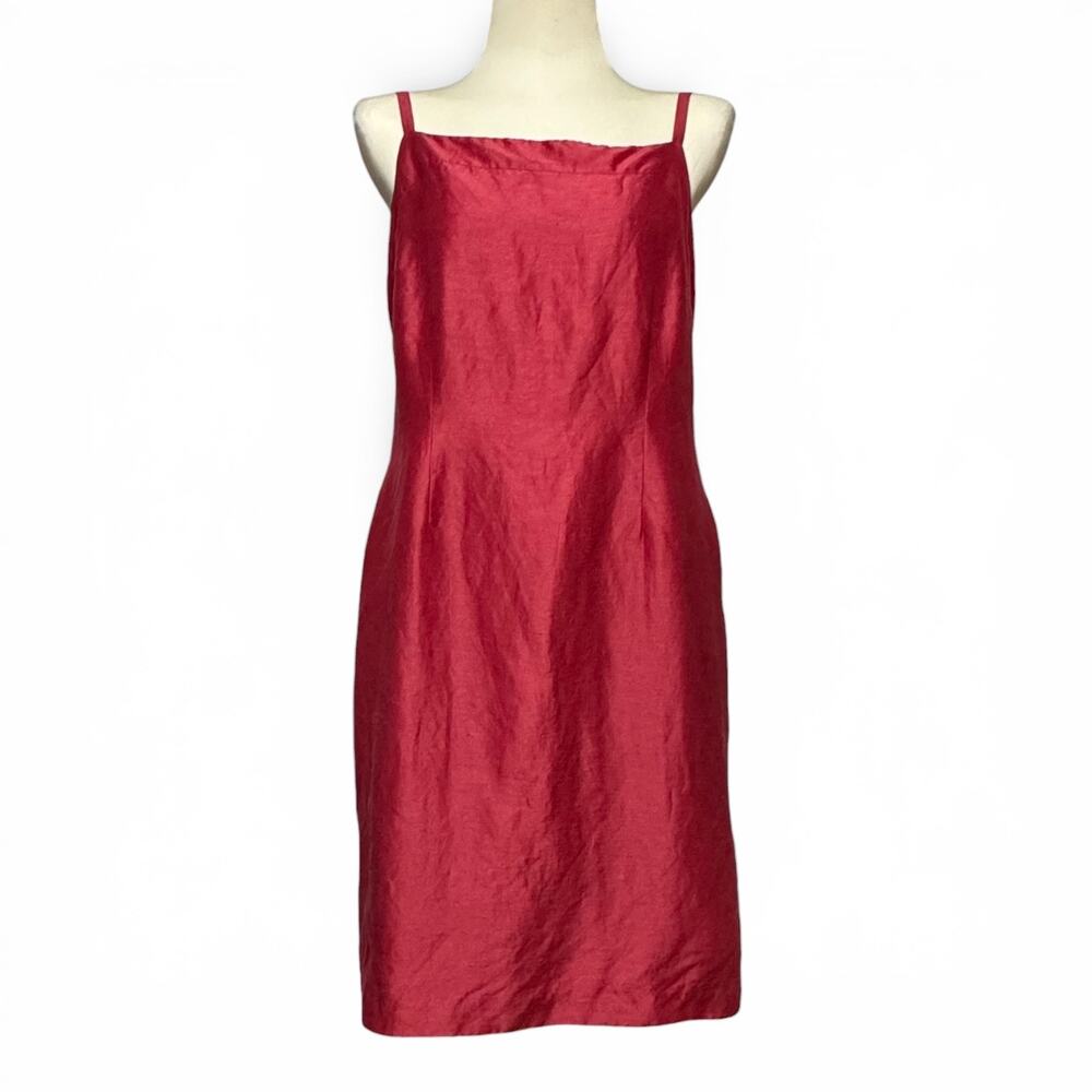 Harold's Linen Silk Sleeveless Knee Length Cocktail Dress Burgundy 14